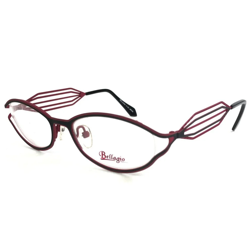 Bellagio Eyeglasses Frames 630 C-03 Black Red Oval Full Rim 50-16-135